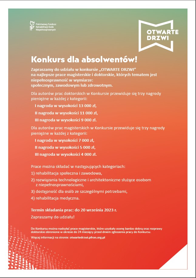 Plakat informacyjny konkursu OTWARTE DRZWI
