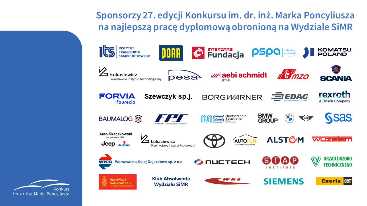 Plakat przedstawiający logo firm i instytucji - sponsorów Konkursu prac dyplomowych