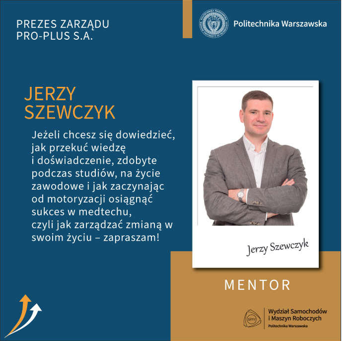 Graficzna wizytówka Jerzego Szewczyka - mentora w 6. Programie Mentoringowym Politechniki Warszawskiej.